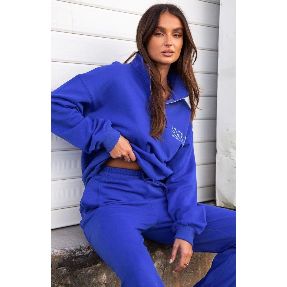 SNDYS Women's Sevens Quarter Zip Sweatshirt Cobalt Blue S Oversized Collegiate